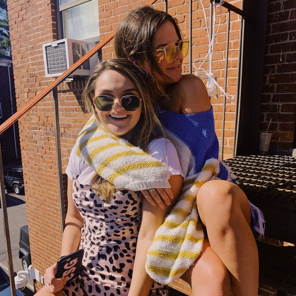 Striped, blue and yellow knit sweater